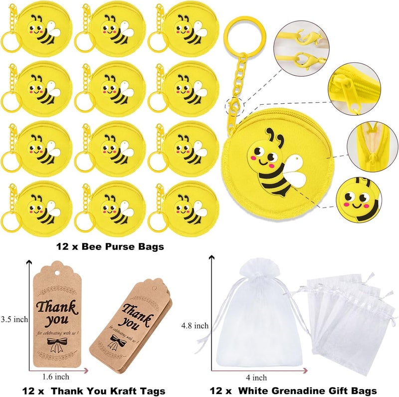 Elecrainbow 36 Pack Bee Change Coin Purses Set Include 12 Bee Wallets with Keyrings, 12 Thank You Tags and 12 Organza Bags for Honey Bee, Bumble Bee, Mommy to Bee, Birthday Party Decoration,Yellow - Image 2